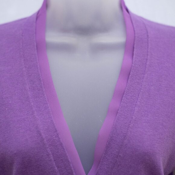 Ralph Lauren Purple Linen Blend Cardigan Womens XS/TP V-Neck Chiffon Trim Preppy - Picture 3 of 7